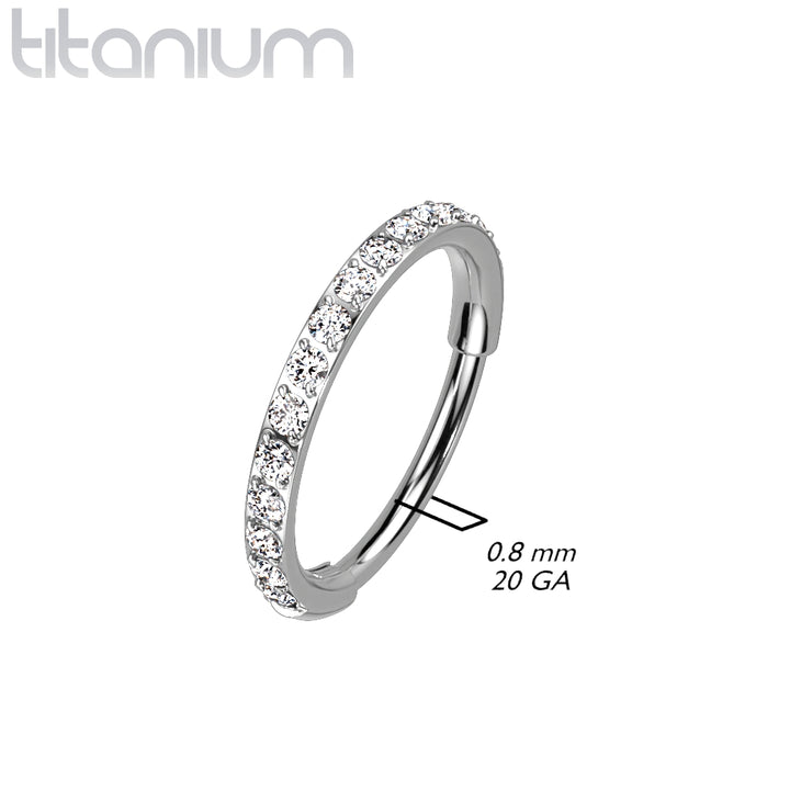 Implant Grade Titanium Gold PVD Pave White CZ Nose Hoop Hinged Clicker Ring - Pierced Universe