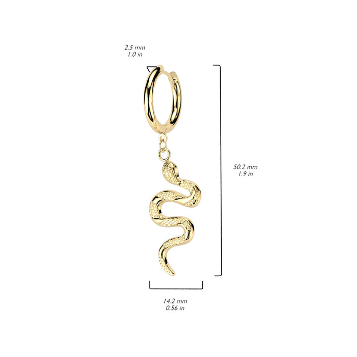 Pair of 316L Surgical Steel Gold PVD Slithering Snake Dangle Hoop Earrings - Pierced Universe