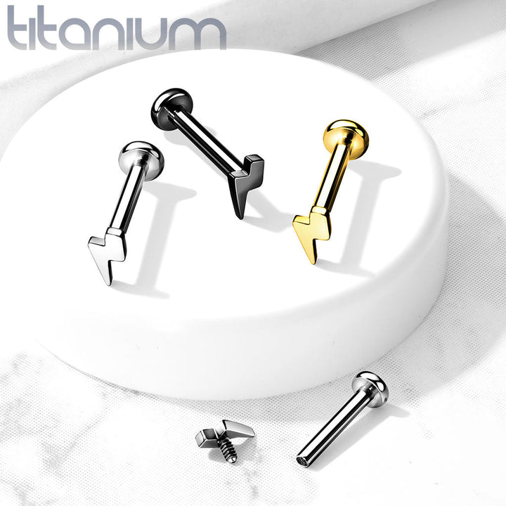 Internally Threaded Small Lightning Bolt Black PVD Implant Grade Titanium Labret - Pierced Universe