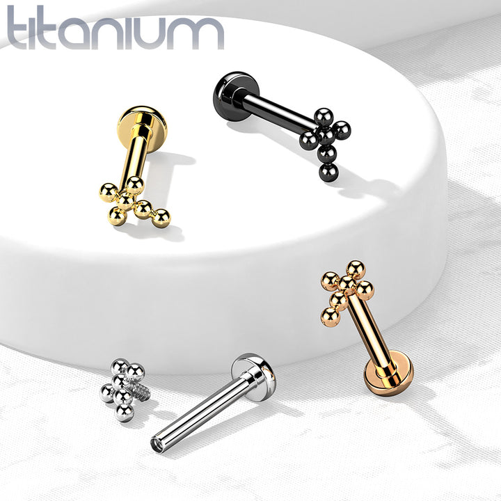 Implant Grade Titanium Beaded Dainty Cross Internally Threaded Labret - Pierced Universe