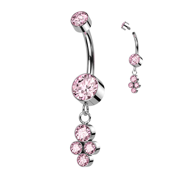 Implant Grade Titanium Pink CZ Bezel Dainty Circle Cluster Dangle Belly Ring - Pierced Universe