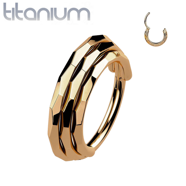 Implant Grade Titanium Rose Gold PVD Triple Layer Hinged Clicker Hoop - Pierced Universe