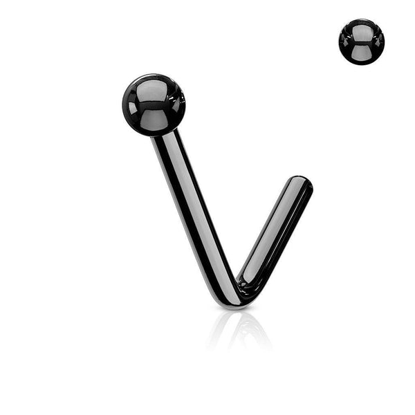 Black IP 316L Surgical Steel L Shape Ball Top Nose Stud - Pierced Universe