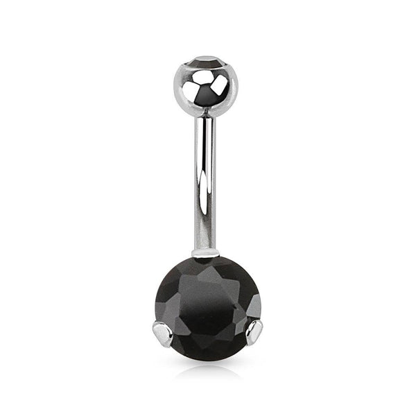 Classic Black CZ 8mm Gem Surgical Steel Belly Button Navel Ring - Pierced Universe