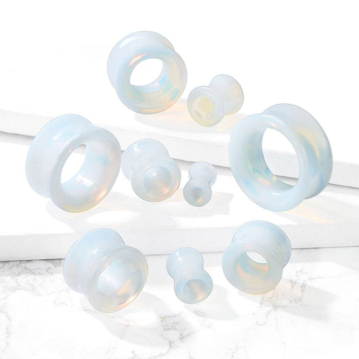 Double Flared Semi Precious Opalite Stone Ear Tunnels - Pierced Universe