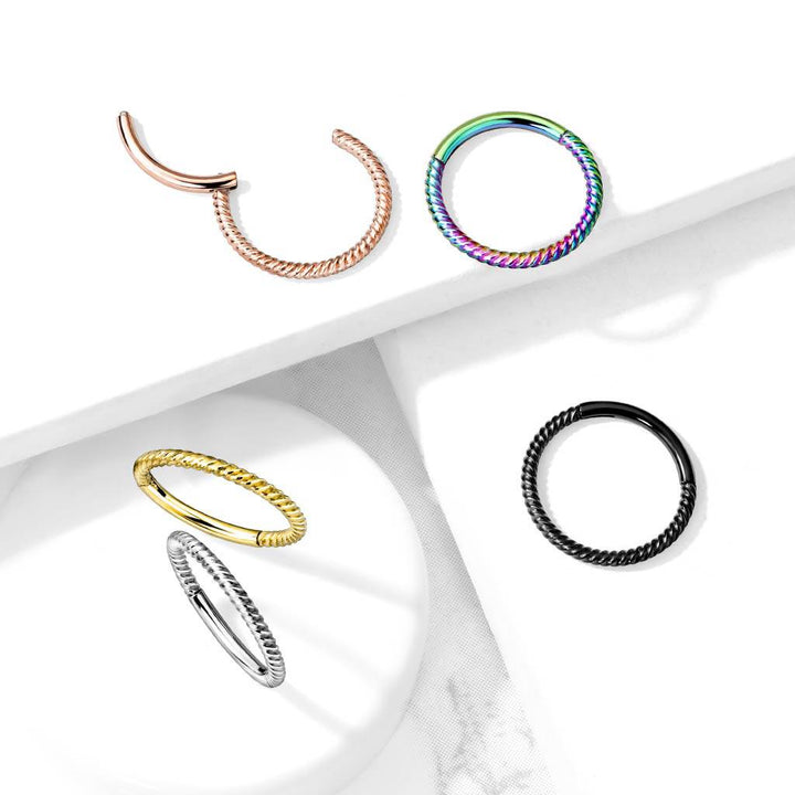 Gold Plated Surgical Steel Multi Use Braided Twisted Hinged Hoop Ring Clicker - Pierced Universe
