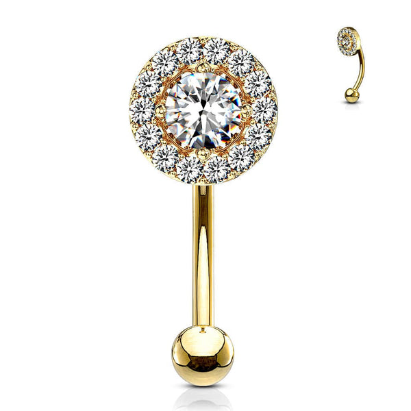 Gold Plated Surgical Steel White CZ Gem Cluster Curved Barbell - Pierced Universe