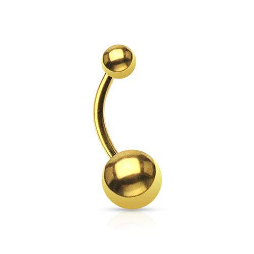 Gold PVD 316L Surgical Steel Double Ball Basic Belly Ring - Pierced Universe