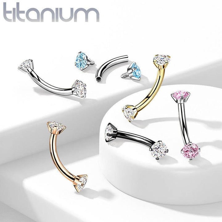 Implant Grade Titanium Curved Barbell Internally Threaded Aqua CZ - Pierced Universe