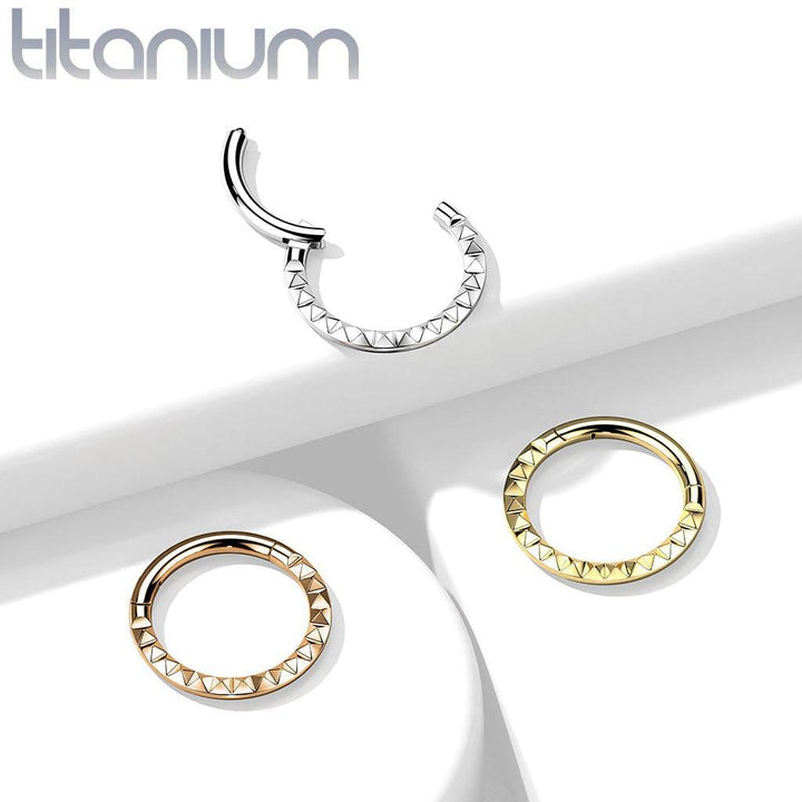 Implant Grade Titanium Gold PVD Ridged Design Hinged Hoop Septum Clicker Ring - Pierced Universe