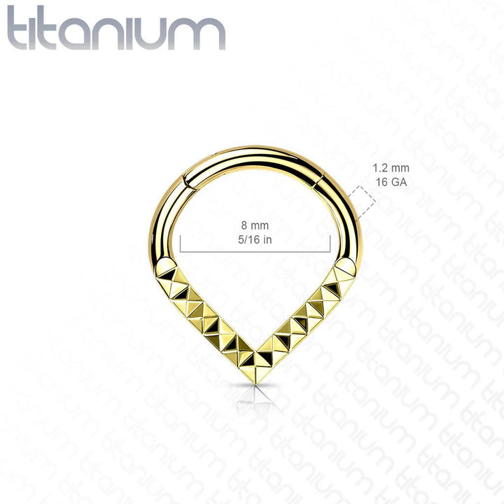 Implant Grade Titanium Gold PVD V Shaped Ridged Septum Clicker Hinged Hoop - Pierced Universe