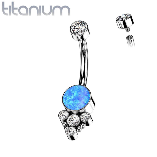 Implant Grade Titanium Internally Threaded Blue Opal Boho Belly Ring - Pierced Universe