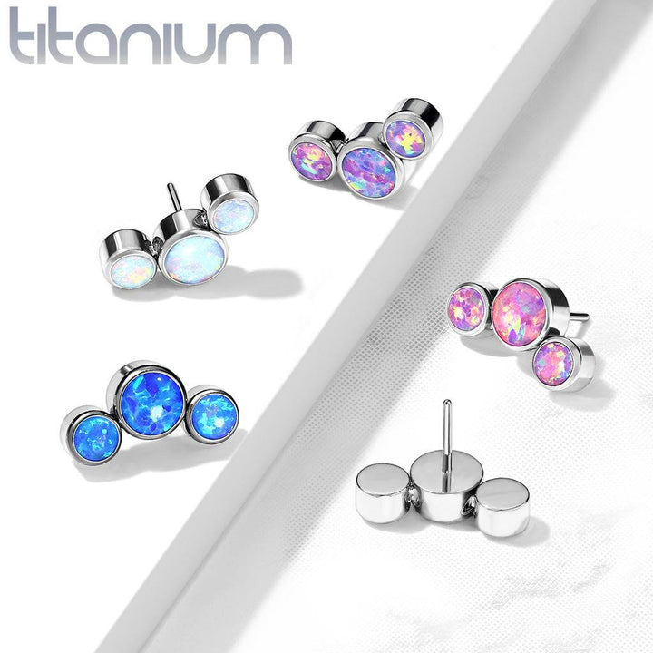 Implant Grade Titanium Threadless Push In Cartilage 3 Gem Curved Purple Opal Labret with Flat Back - Pierced Universe