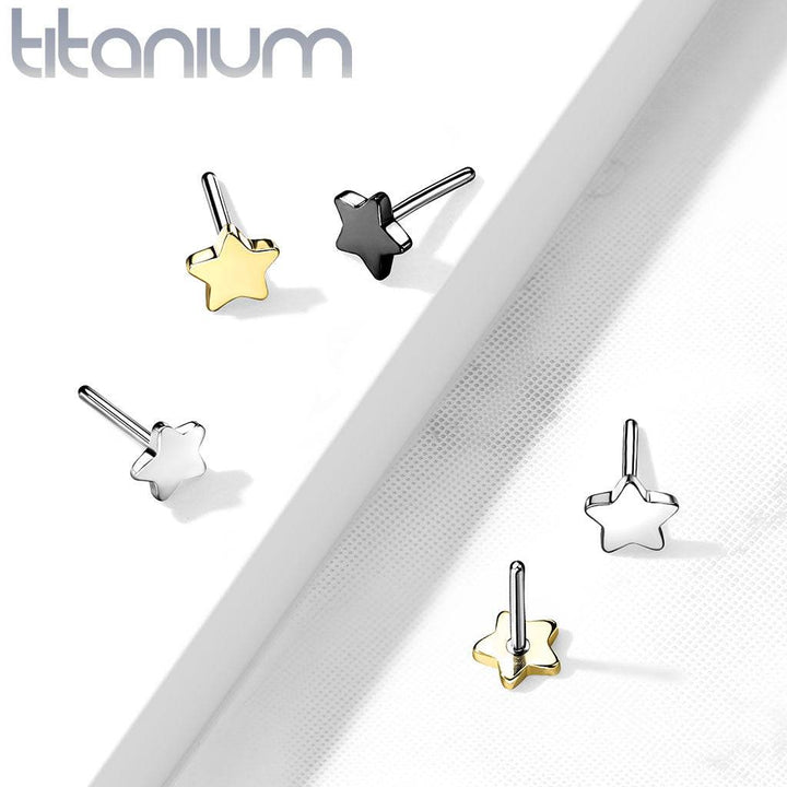 Implant Grade Titanium Threadless Push In Tragus/Cartilage Black PVD Star Stud With Flat Back - Pierced Universe