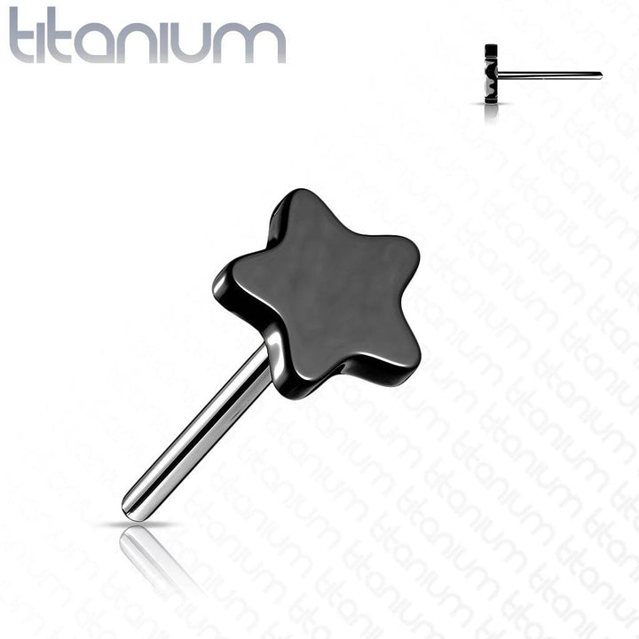 Implant Grade Titanium Threadless Push In Tragus/Cartilage Black PVD Star Stud With Flat Back - Pierced Universe