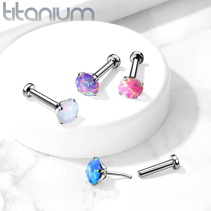 Implant Grade Titanium Threadless Push In Tragus/Cartilage Clawed Purple Opal Stone With Flat Back - Pierced Universe