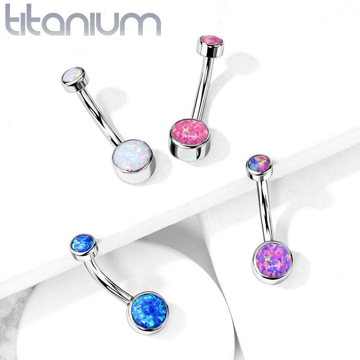 Internally Threaded Grade Titanium Bezel Pink Opal Belly Ring - Pierced Universe