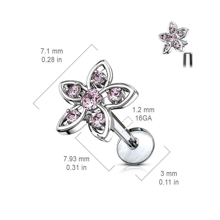 Internally Threaded Surgical Steel White CZ Flower Labret - Pierced Universe