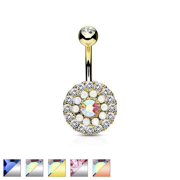 Multi Crystal 3 Layer 316L Surgical Steel Non Dangle Belly Ring - Pierced Universe