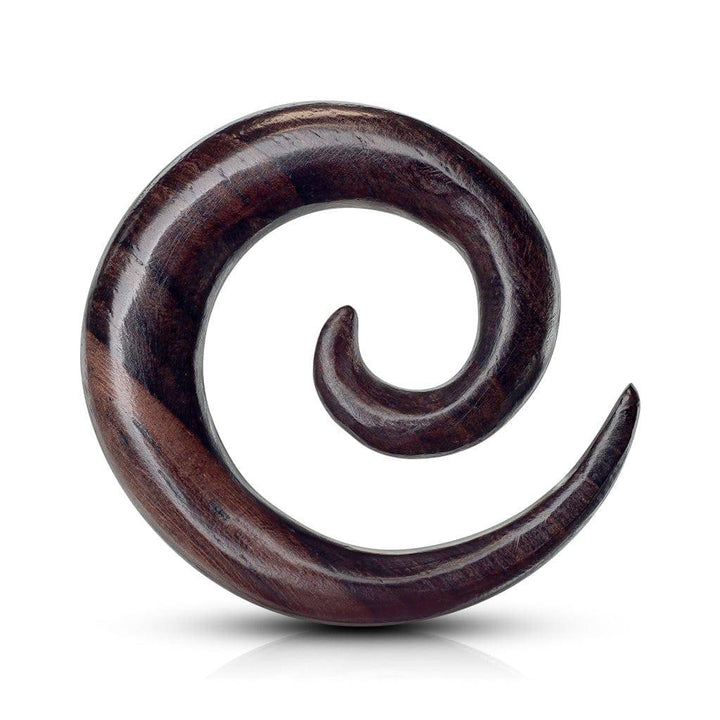 Organic Hand Carved Brown Sono Wood Spiral Expander - Pierced Universe