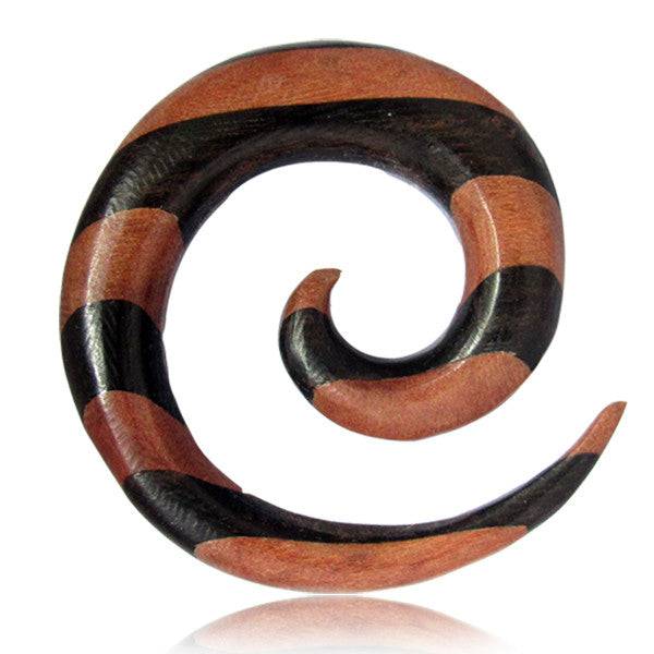 Organic Two Tone Areng Wood Ear Spirals Expander Stretchers Organic Two Tone Areng Wood Ear Spirals Expander Stretchers
