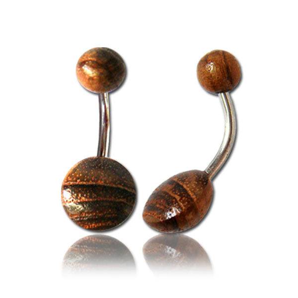 OrganicTeak Wood Flat Disc Surgical Steel Belly Button Navel Ring - Pierced Universe