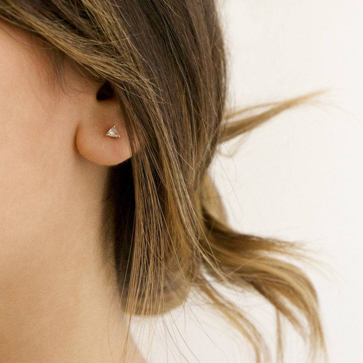 Pair of 925 Sterling Silver Gold PVD Dainty White CZ Triangle Gem Earrings  Minimal Earrings - Pierced Universe