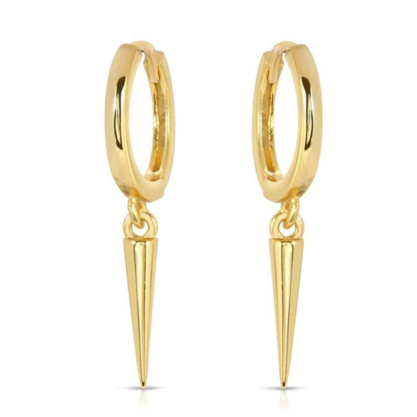Pair Of 925 Sterling Silver Gold PVD Simple Hoop With Spike Dangle Minimal Hoop Earrings - Pierced Universe