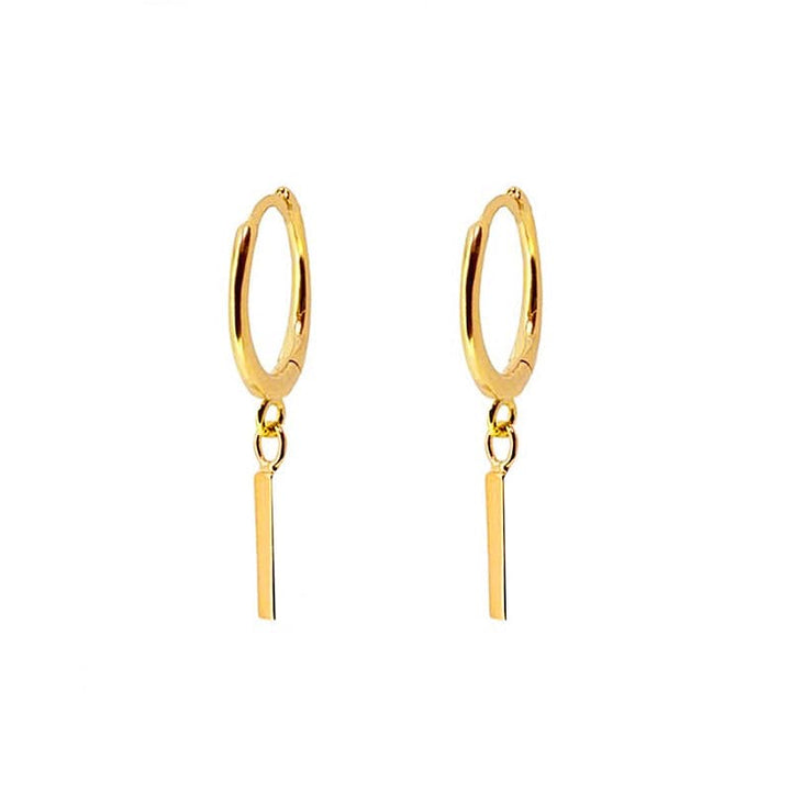 Pair Of 925 Sterling Silver Gold PVD Simple Thin Line Dangle Minimal Hoop Earrings - Pierced Universe