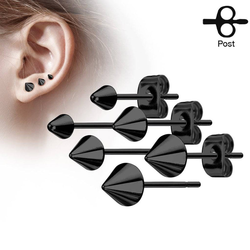 Pair of Black 316L Surgical Steel Spike End Stud Earrings - Pierced Universe