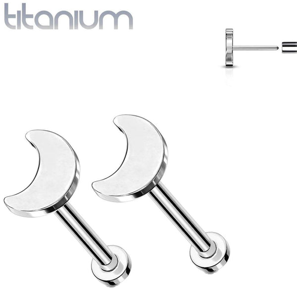 Pair of Implant Grade Titanium Dainty Threadless Moon Earring Studs with Flat Back Pair of Implant Grade Titanium Dainty Threadless Moon Earring Studs with Flat Back