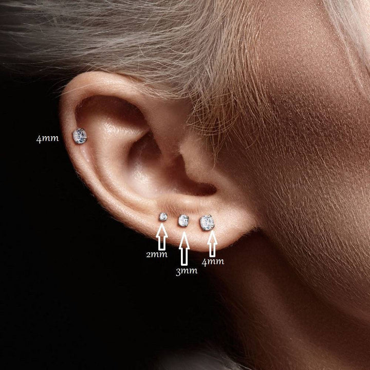 Pair of Implant Grade Titanium Threadless Stud Aurora Borealis Bezel Earrings with Flat Back - Pierced Universe
