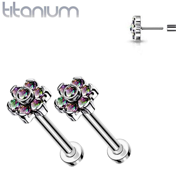 Pair of Implant Grade Titanium Threadless Aqua CZ Earring Studs with Flat Back Pair of Implant Grade Titanium Threadless Aqua CZ Earring Studs with Flat Back
