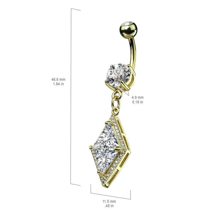 Rose Gold Plated Surgical Steel Belly Ring with Large Paved CZ Center Dangle - Pierced Universe