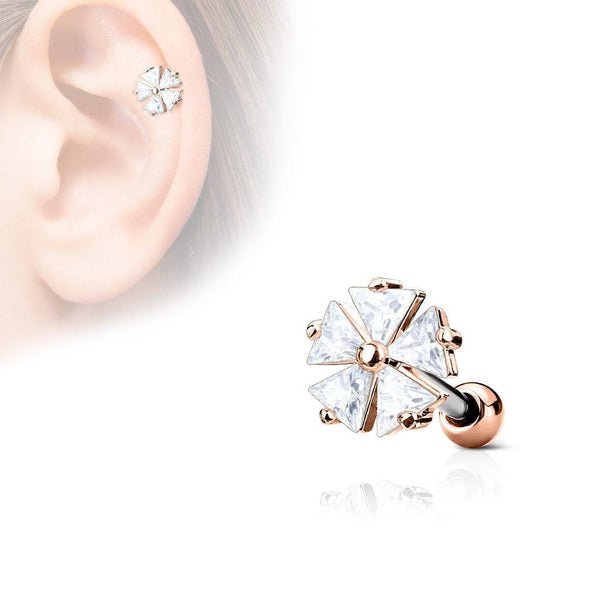 Rose Gold Plated Surgical Steel White CZ Flower Helix Barbell - Pierced Universe
