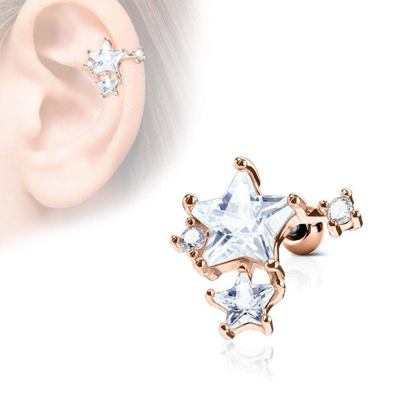 Rose Gold Plated Surgical Steel White CZ Star Cluster Helix Barbell - Pierced Universe