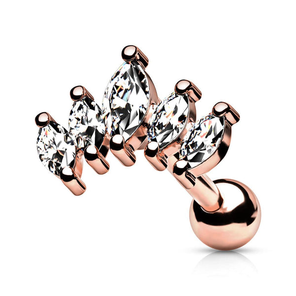 Rose Gold PVD Surgical Steel Ball Back White Crown CZ Cartilage Ring Stud - Pierced Universe