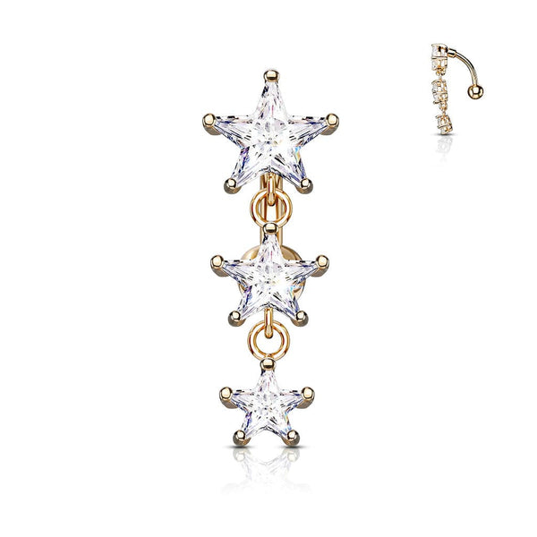 Rose Gold Reverse 3 Star Prong Reverse Belly Ring - Pierced Universe