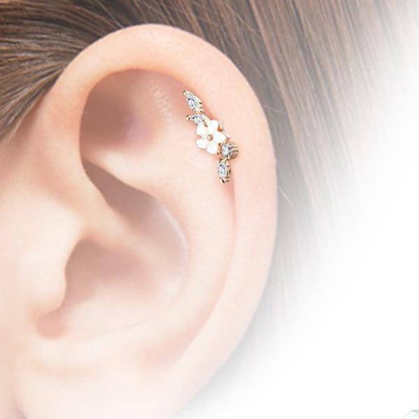 Rose Gold Surgical Steel Flower White CZ Vine Helix Barbell - Pierced Universe