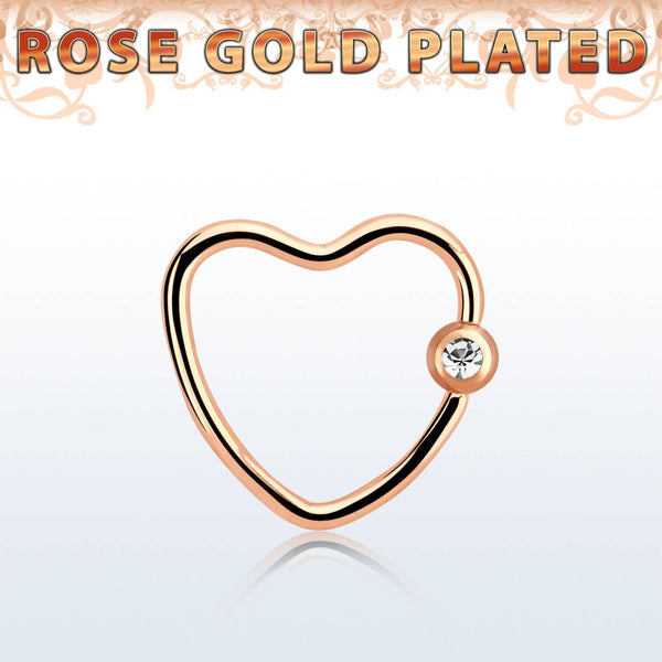 Rose Gold Surgical Steel Heart Shaped  Captive Bead Ring Hoop - Pierced Universe