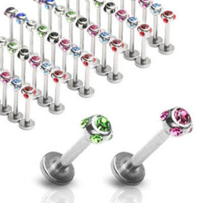 Surgical Steel 5 Gem Ball CZ Flat Back Monroe Labret Cartilage Tragus Ring - Pierced Universe