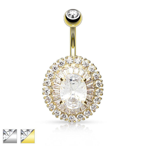 Surgical Steel Elegant Prong Set CZ Belly Button Ring - Pierced Universe
