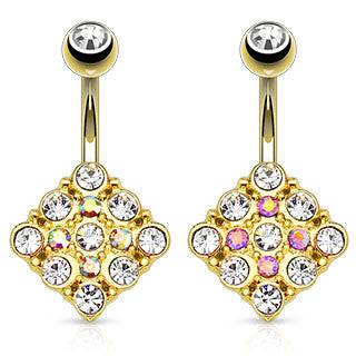 Surgical Steel Gold Plated Cat's Eye CZ Gem Owl Belly Button Navel Ring Bar Dangle Surgical Steel Gold Plated Cat's Eye CZ Gem Owl Belly Button Navel Ring Bar Dangle