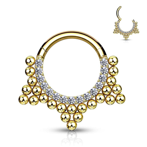 Surgical Steel Gold PVD Beaded Tribal Hinged Septum Ring Hoop Clicker - Pierced Universe