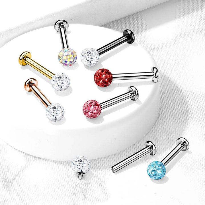 Surgical Steel Internally Threaded Black PVD White CZ Epoxy Coated Shamballa Labret - Pierced Universe