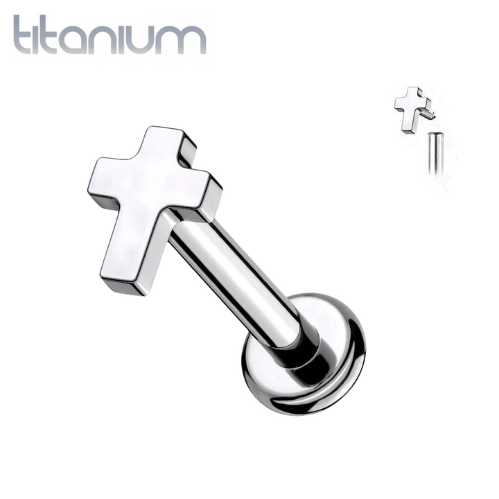 Internally Threaded Small Cross Implant Grade Titanium Labret - Pierced Universe