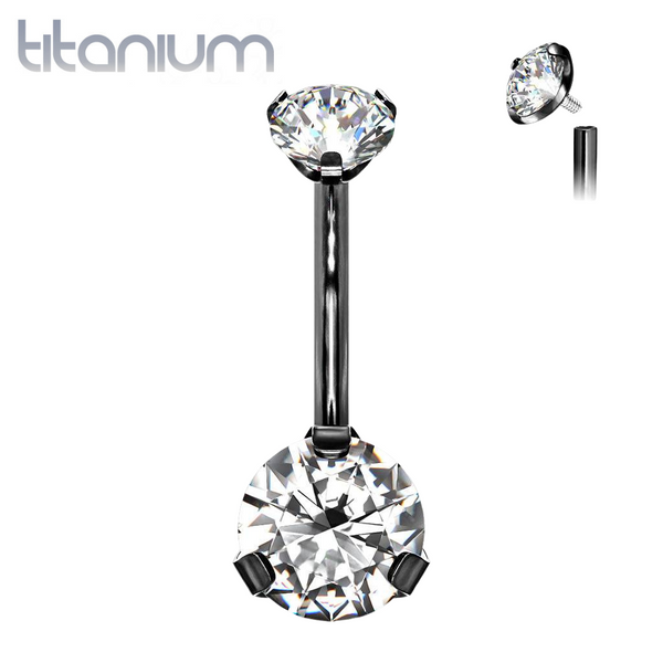 Implant Grade Titanium Internally Threaded Rose Gold PVD White CZ Prong Belly Button Navel Ring Implant Grade Titanium Internally Threaded Rose Gold PVD White CZ Prong Belly Button Navel Ring